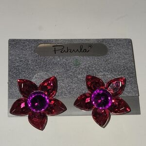 Vintage Pakula Rhinestone Purple And Red Clip On Earrings
